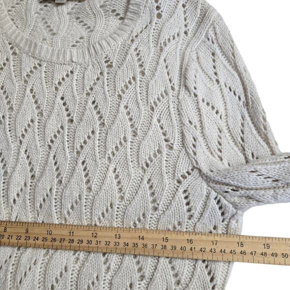 LOFT Open Knit Sweater Large Wool Rabbit Hair Blend Quiet Luxury Classic Preppy - Picture 9 of 10
